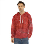 Red Marble Print Men's Velvet Pullover Hoodie