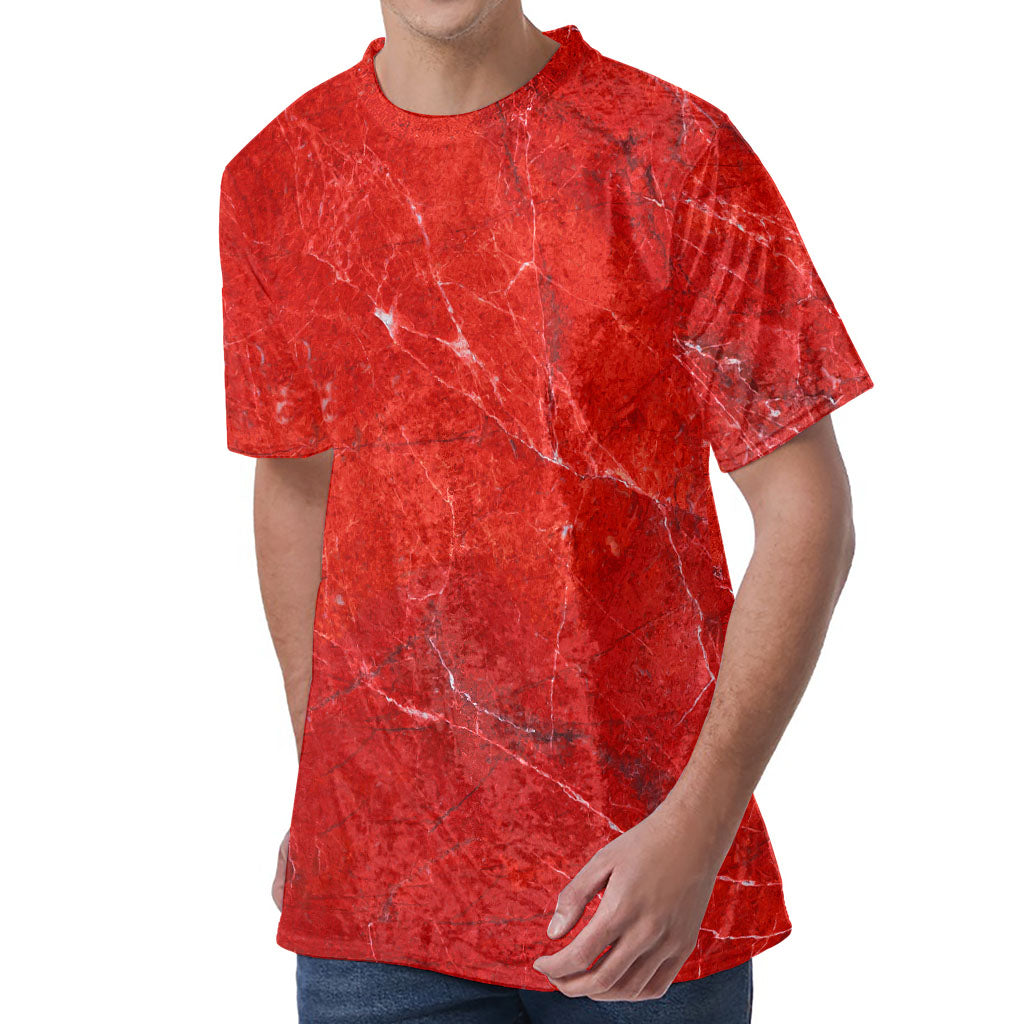 Red Marble Print Men's Velvet T-Shirt