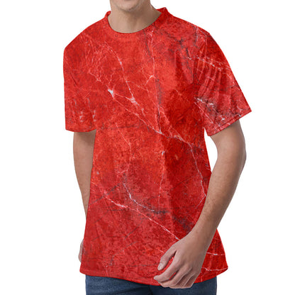 Red Marble Print Men's Velvet T-Shirt