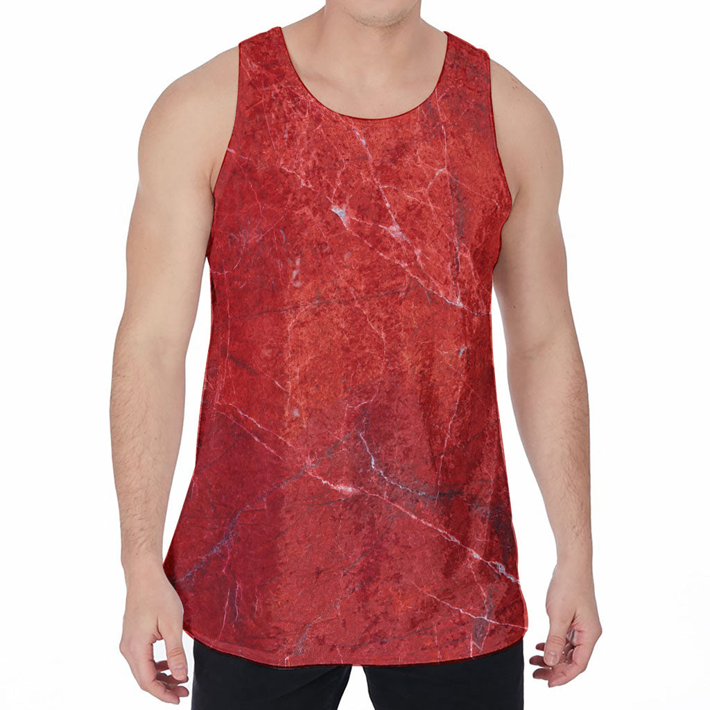 Red Marble Print Men's Velvet Tank Top