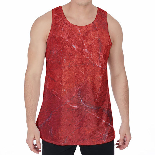 Red Marble Print Men's Velvet Tank Top