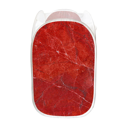 Red Marble Print Mesh Laundry Hamper