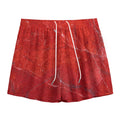 Red Marble Print Mesh Shorts