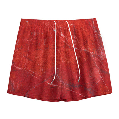 Red Marble Print Mesh Shorts