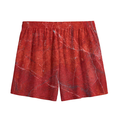 Red Marble Print Mesh Shorts