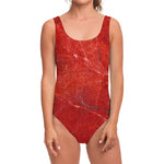 Red Marble Print One Piece Swimsuit