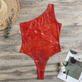 Red Marble Print One Shoulder Bodysuit