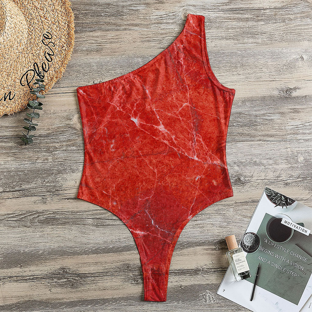 Red Marble Print One Shoulder Bodysuit