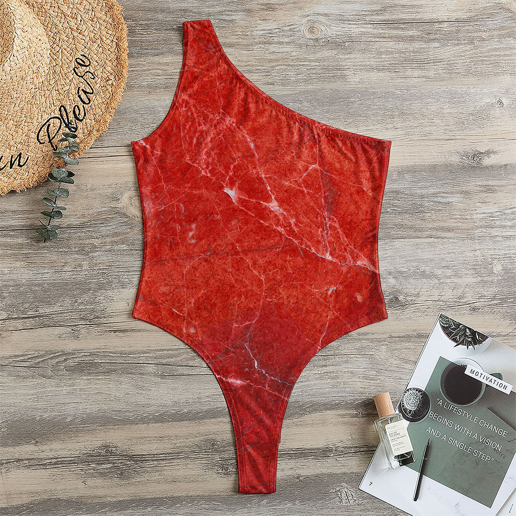 Red Marble Print One Shoulder Bodysuit