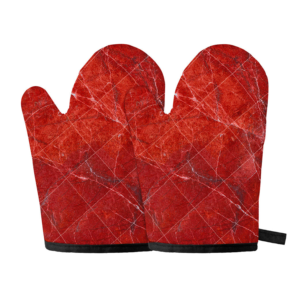Red Marble Print Oven Mitts