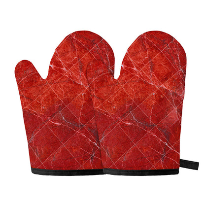 Red Marble Print Oven Mitts