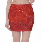 Red Marble Print Pencil Mini Skirt