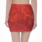 Red Marble Print Pencil Mini Skirt