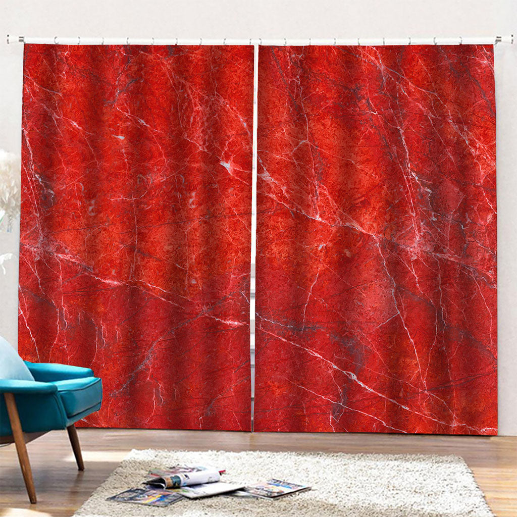 Red Marble Print Pencil Pleat Curtains