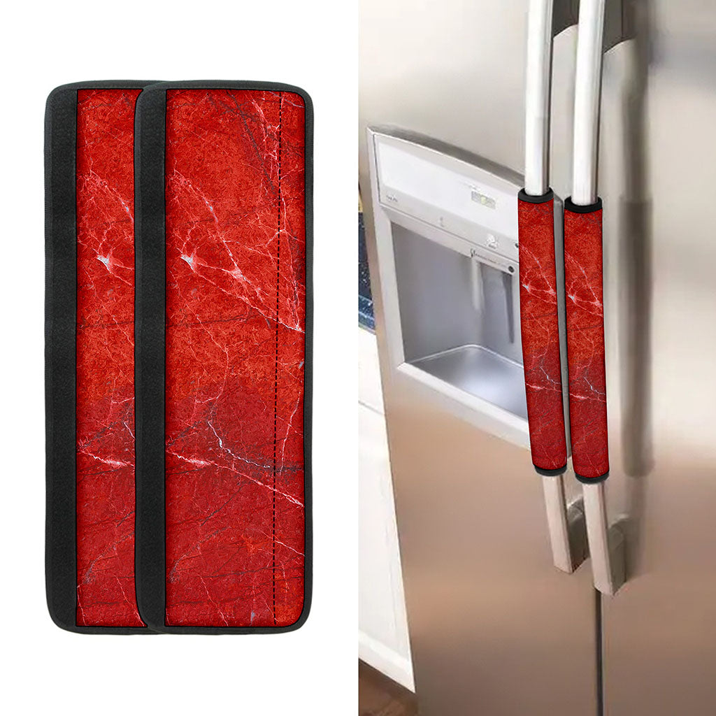 Red Marble Print Refrigerator Handle Covers