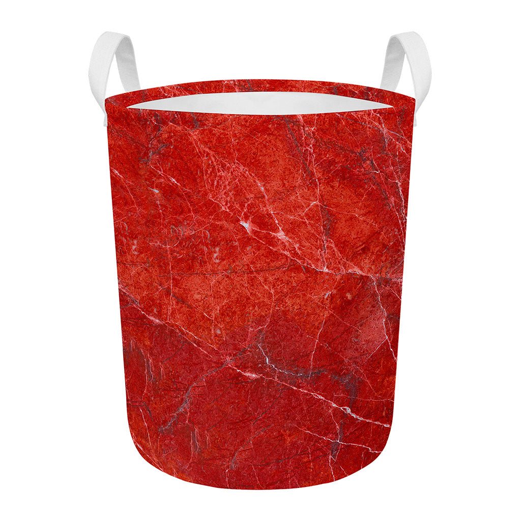 Red Marble Print Round Laundry Basket