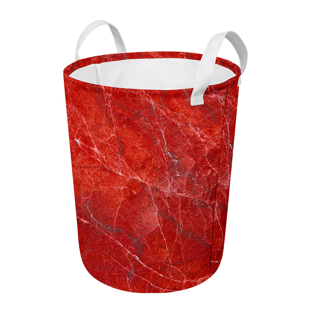 Red Marble Print Round Laundry Basket