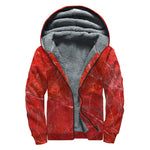 Red Marble Print Sherpa Lined Zip Up Hoodie