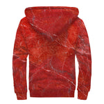 Red Marble Print Sherpa Lined Zip Up Hoodie