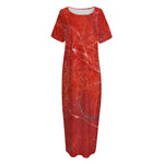 Red Marble Print Short Sleeve Long Nightdress