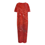 Red Marble Print Short Sleeve Long Nightdress