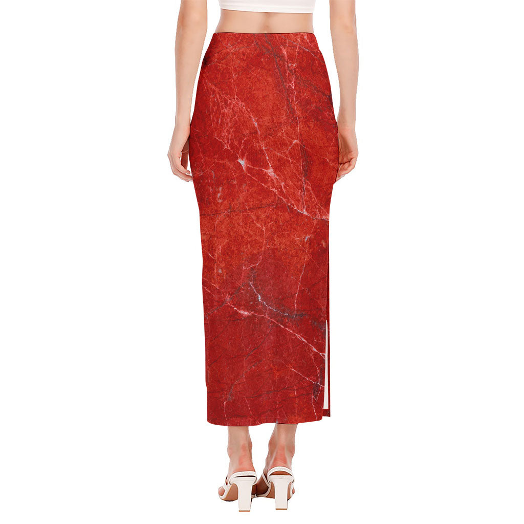 Red Marble Print Side Slit Maxi Skirt