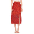 Red Marble Print Side Slit Midi Skirt