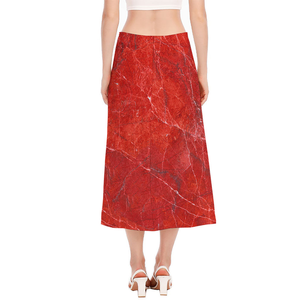 Red Marble Print Side Slit Midi Skirt