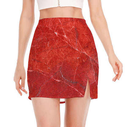 Red Marble Print Side Slit Mini Skirt