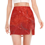 Red Marble Print Side Slit Mini Skirt