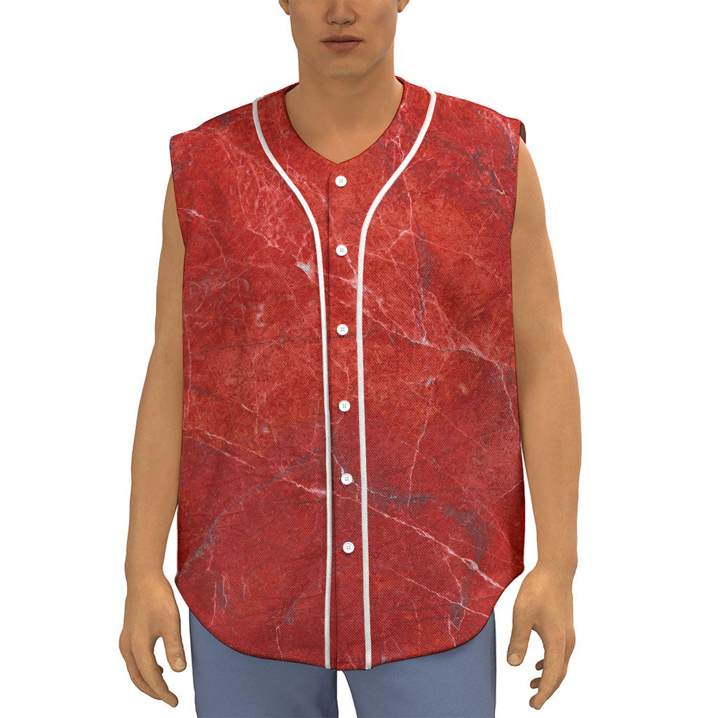 Red Marble Print Sleeveless Baseball Jersey