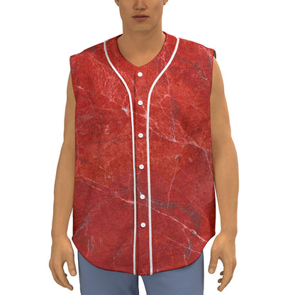 Red Marble Print Sleeveless Baseball Jersey