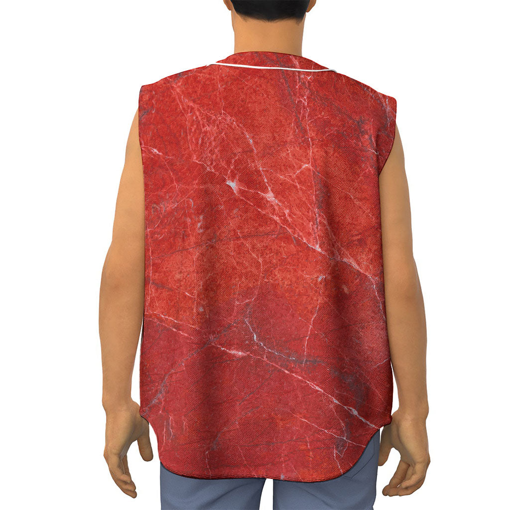 Red Marble Print Sleeveless Baseball Jersey