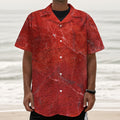 Red Marble Print Textured Short Sleeve Shirt