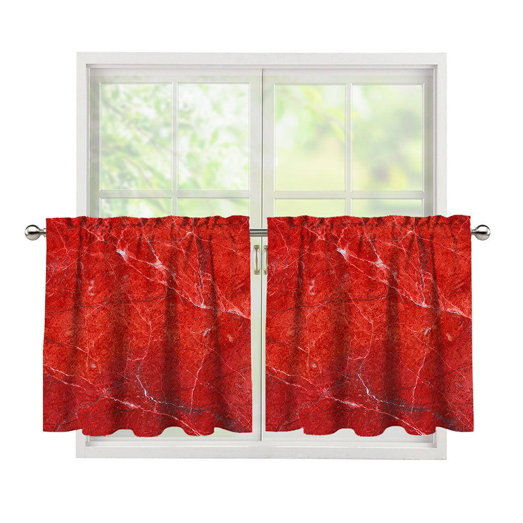 Red Marble Print Tier Curtains