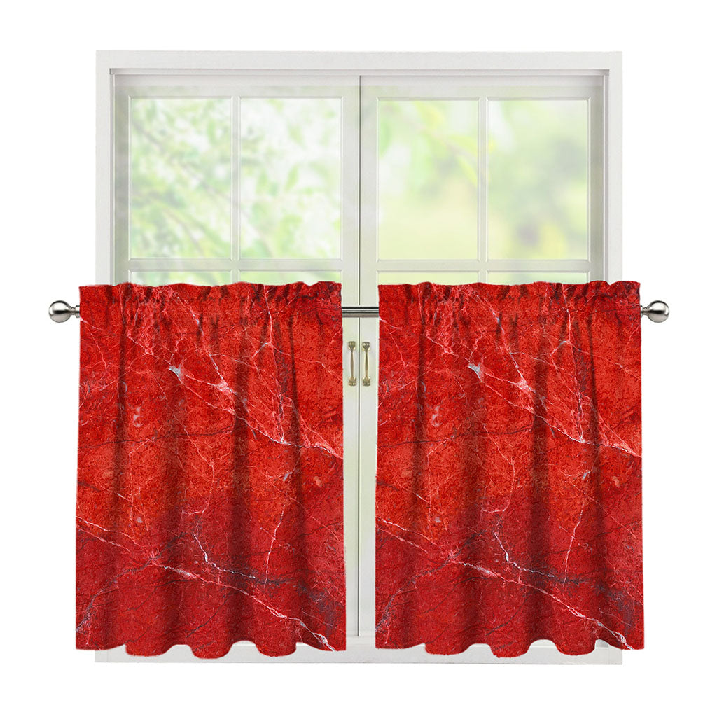 Red Marble Print Tier Curtains