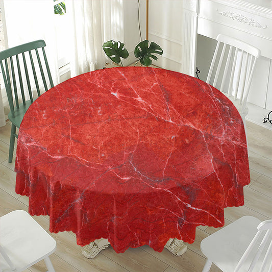 Red Marble Print Waterproof Round Tablecloth