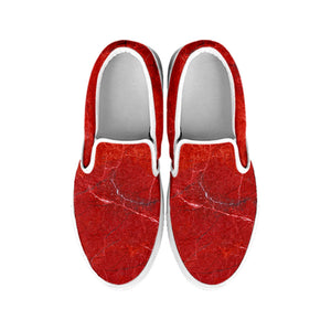 Red Marble Print White Slip On Sneakers