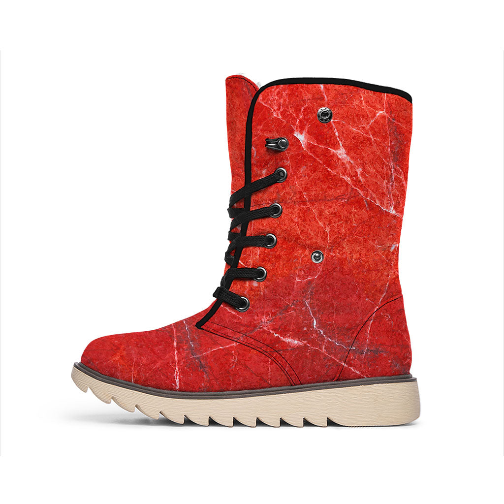 Red Marble Print Winter Boots