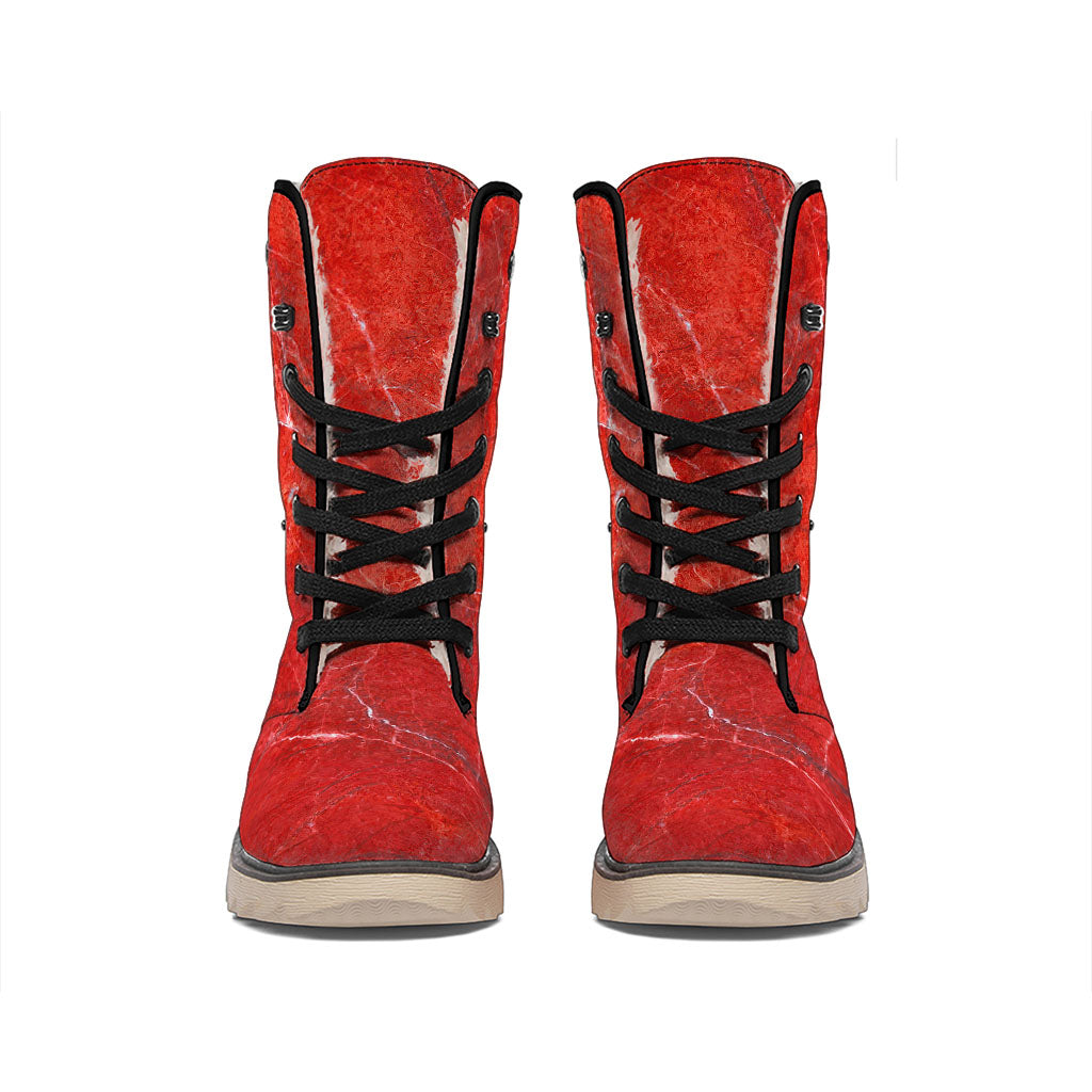 Red Marble Print Winter Boots