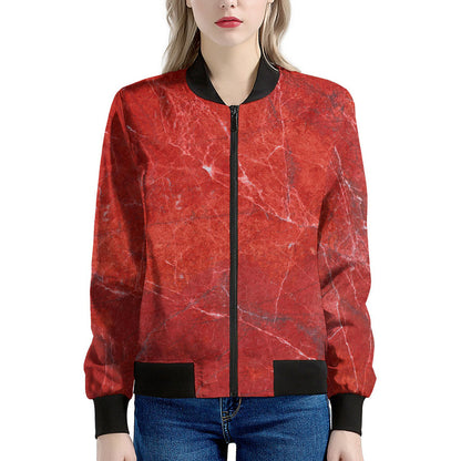 Red Marble Print Women's Bomber Jacket
