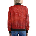 Red Marble Print Women's Bomber Jacket