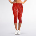 Red Marble Print Women's Capri Leggings