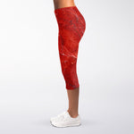 Red Marble Print Women's Capri Leggings