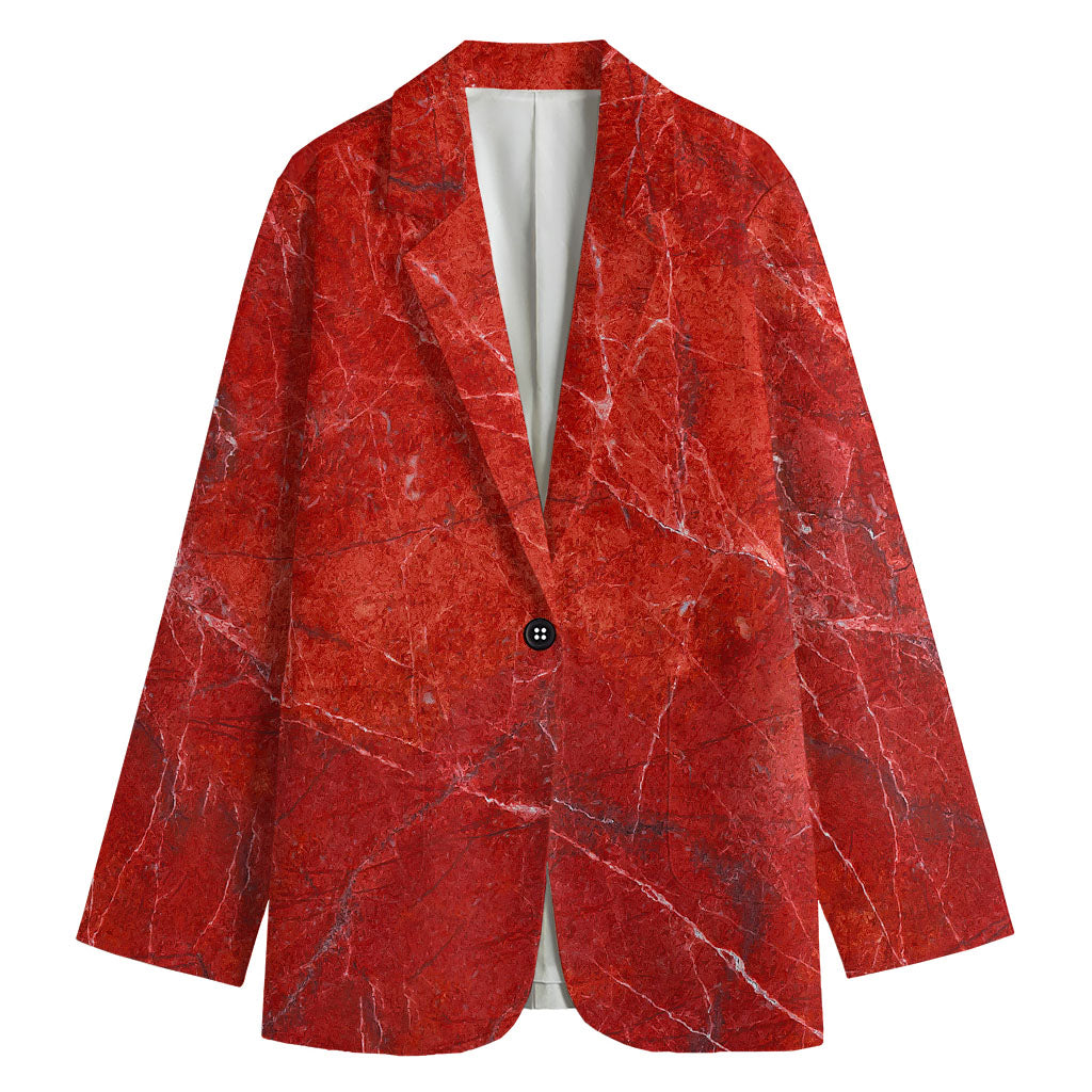 Red Marble Print Women's Cotton Blazer
