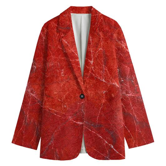 Red Marble Print Women's Cotton Blazer