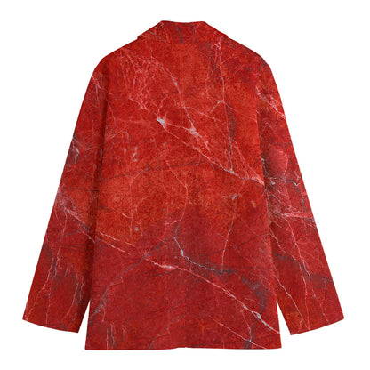Red Marble Print Women's Cotton Blazer