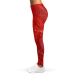 Red Marble Print Women's Leggings