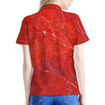 Red Marble Print Women's Polo Shirt