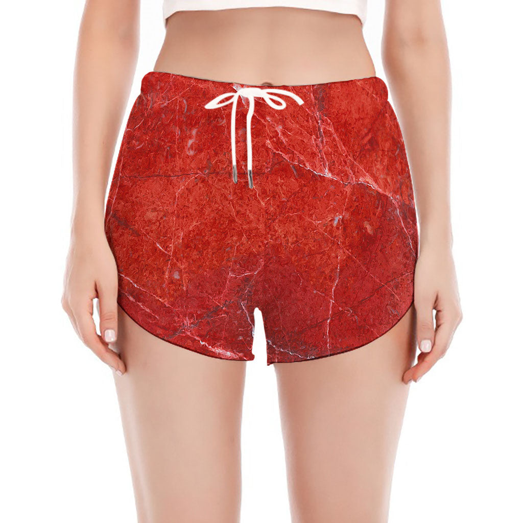 Red Marble Print Women's Split Running Shorts